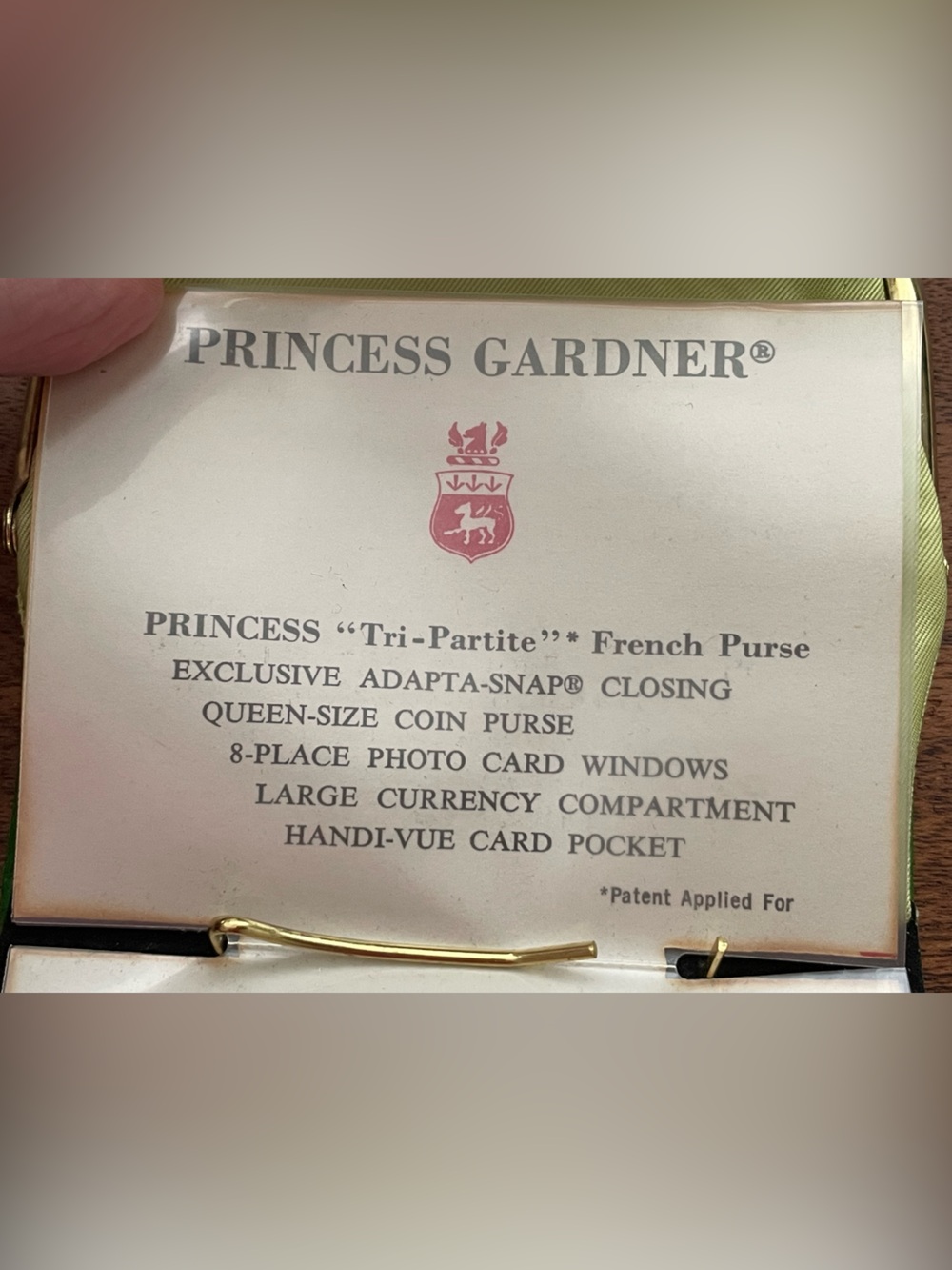 PRINCESS GARDNER Vintage Spring Green Leather Princess Tri-Partite French Purse - Picture 11 of 11